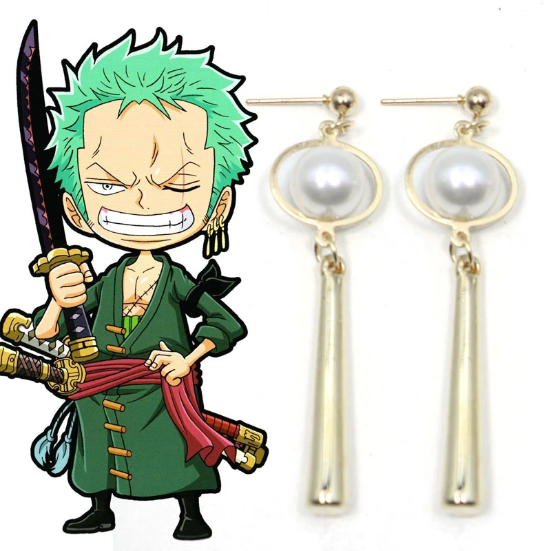 Roronoa Zoro pendientes de Anime japonés para mujer y hombre, aretes de aro/tuerca, joyería hecha a mano, | -