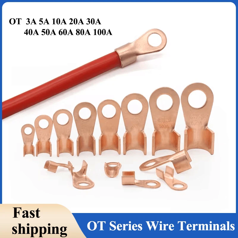 Terminal Connector Terminals OT 3/5/10/20/30/40/50/60/100A Splice Wire Dia Bare Copper Nose O Shape Crimp Naked Battery Cable Connector Open Lug