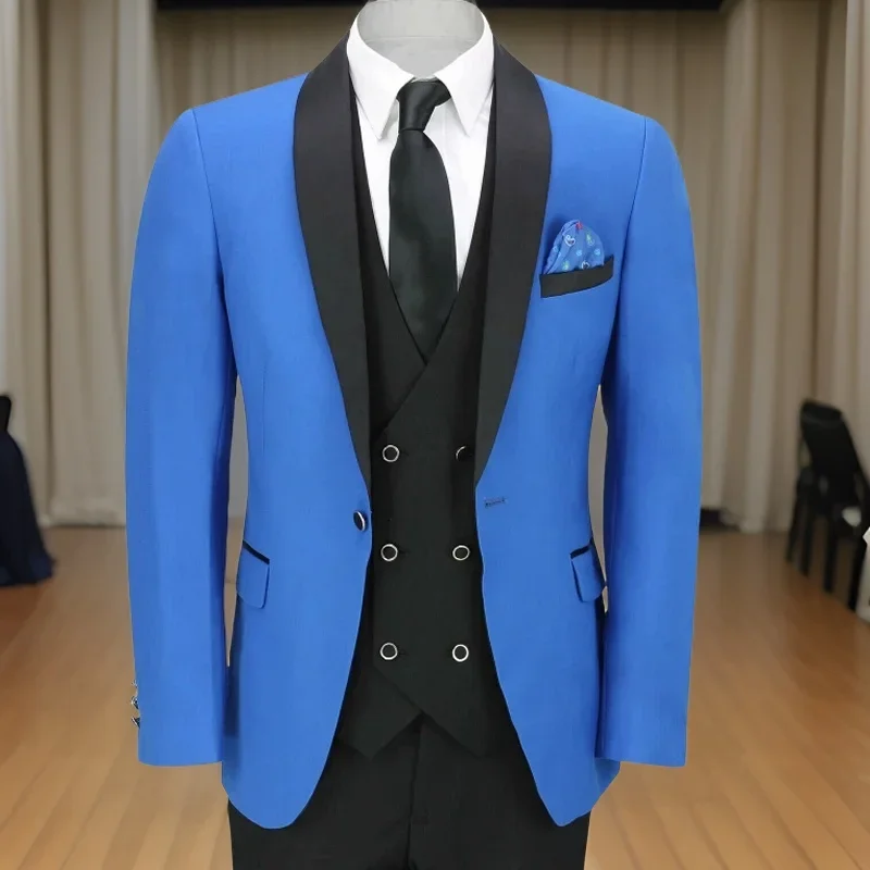 

Смокинг для жениха на свадьбу, приталенные мужские костюмы, мужской модный костюм для выпускного вечера, костюм из 3 предметов с шалью и лацканами, куртка с брюками, жилет 2024