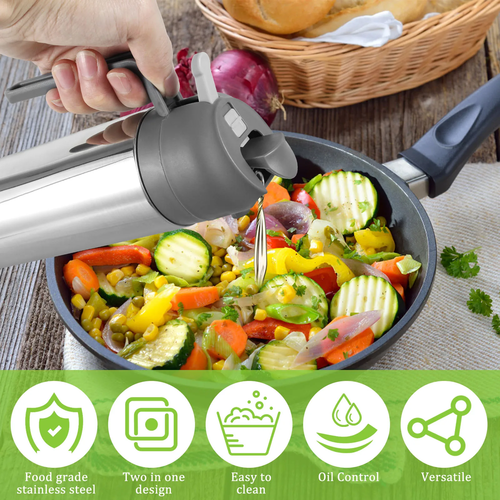 470ML/500ML 2in1 Olive Oil Dispenser Bottle Oil Sprayer Stainless Steel/Glass Oil Sprayer Bottle for Cooking Kitchen Accessories