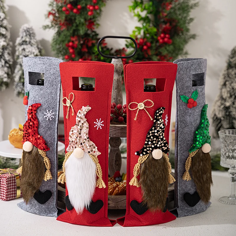 Christmas Rudolf Wine Bottle Cover Party Decoration Dwarf Wine Bottle Decor For Home Xmas Ornaments Happy New Year Supplies
