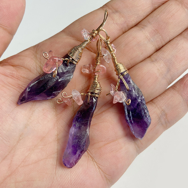 Purple Amethysts Quartz Crystal Pendant Charm Connector For Healing Pendulum Jewelry Making Diy Earring Necklace Gifts