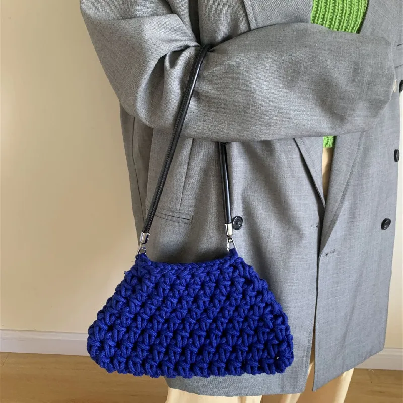 Solid Color Commuting Handbag Women's Versatile Shoulder Cotton Woven Bag New Small Fresh Square Underarm Bag Straw Bag