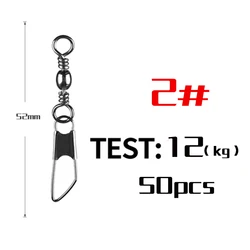 Premium Fishing Connector Set - 50 Stainless Steel Rolling Swivel Snap Clips - Ring-Silver (Size 2)