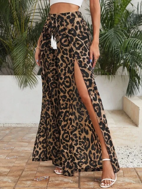 Female Leopard Wide Leg Straight Pant Vintage Harajuku Print