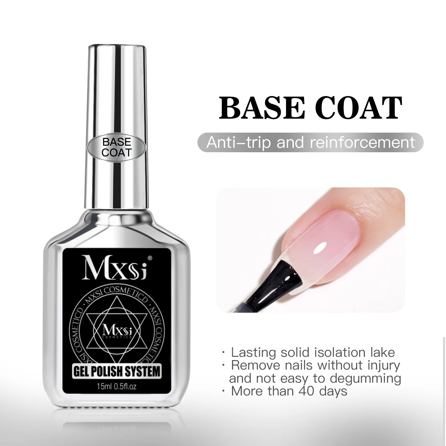 MXSI 15ml Tempered Top Coat Bright Effect Long Wear Color Natural Base Coat Nail Gel Polish High Quality TopCoat Gel Varnish 2