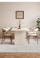 Ensemble de salle à manger rétro mi-siècle en travertin sur mesure toutes tailles, chaises rembourrées en bois massif, mobilier de salle à manger familial robuste 3