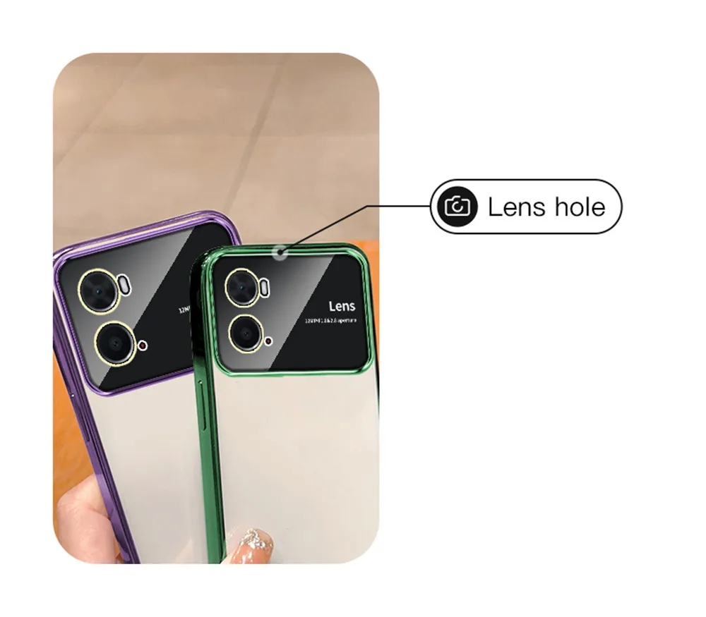 Plating Clear Large Window Phone Case For Oppo A74 A54 A53 A55 A57 A77 A94 A31 A8 A9 A5 A15 A16 A16K A17 Lens Protection_voghion.com