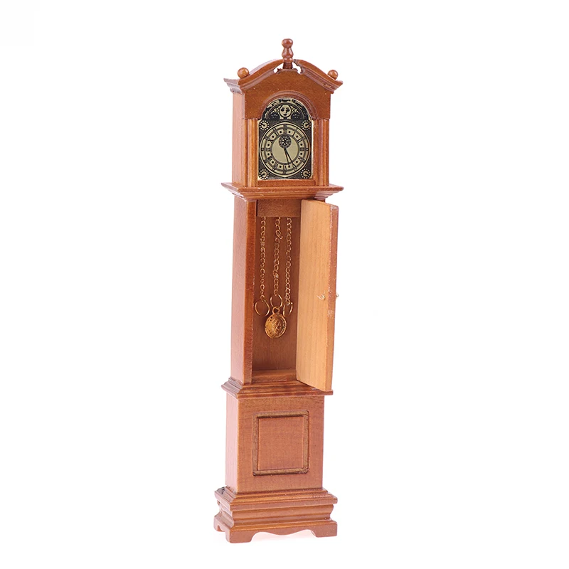 

1Set 1/12 Dollhouse Miniature Retro Grandfather Clock Living Room Wooden Floor Clock Model Furniture Accessory For Kid Children