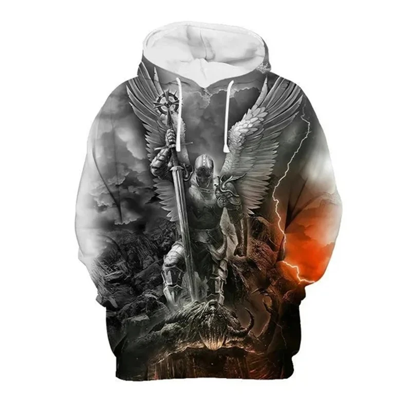 Felpa Con Cappuccio Uomo 3D – Stampa Cavalieri Templari – Modello Autunno Inverno Con Cappuccio E Coulisse