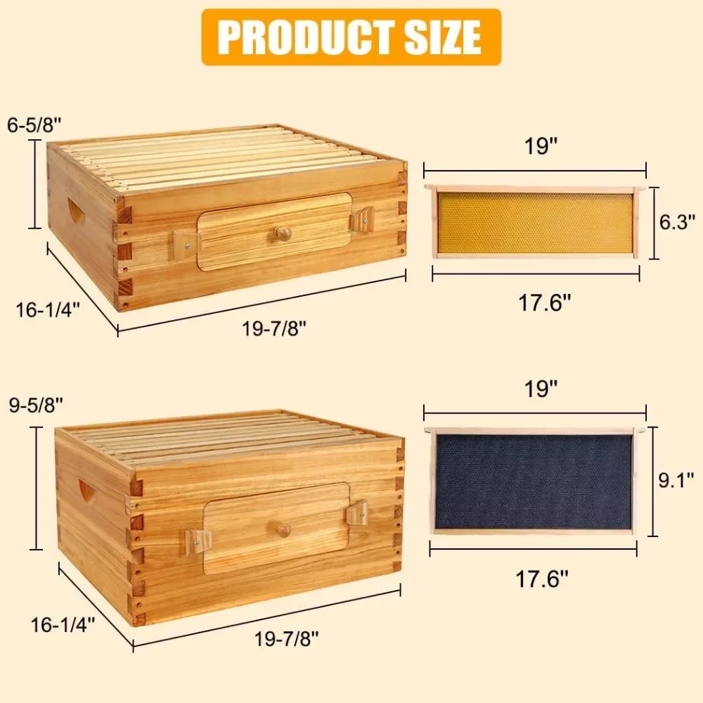 10-Frame Langstroth Bee Hive, Starter Kit with Beehive Frame and Waxed Foundation, 1 Deep Beehive Box & 1 Medium Box
