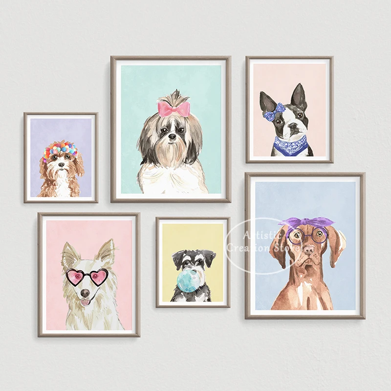 Dog Portrait Prints Canvas Painting Poster Cute Bubble Dog Nordic Living Room Bedroom Wall Minilistian Room Home Decor Gifts
