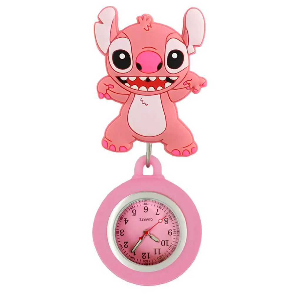 Pocket Watch MINISO Cartoon Stitch Lovely Colourful Kids Students Nurse Doctor FOB Pocket Watches Badge Reel Clip Hang Medical Clock