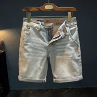 Short en jean droit rétro d'été pour homme, brodé, gris délavé, décontracté, style cowboy, jorts, short en jean pour homme 1