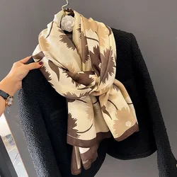 Soft cotton and linen floral scarves for women in spring and autumn, new blue scarves for mothers, trendy shawl necklaces