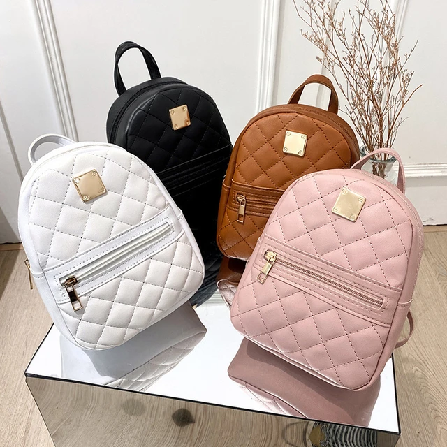 Small Fashionable Backpack for Women Mini Black Quilted Fashion