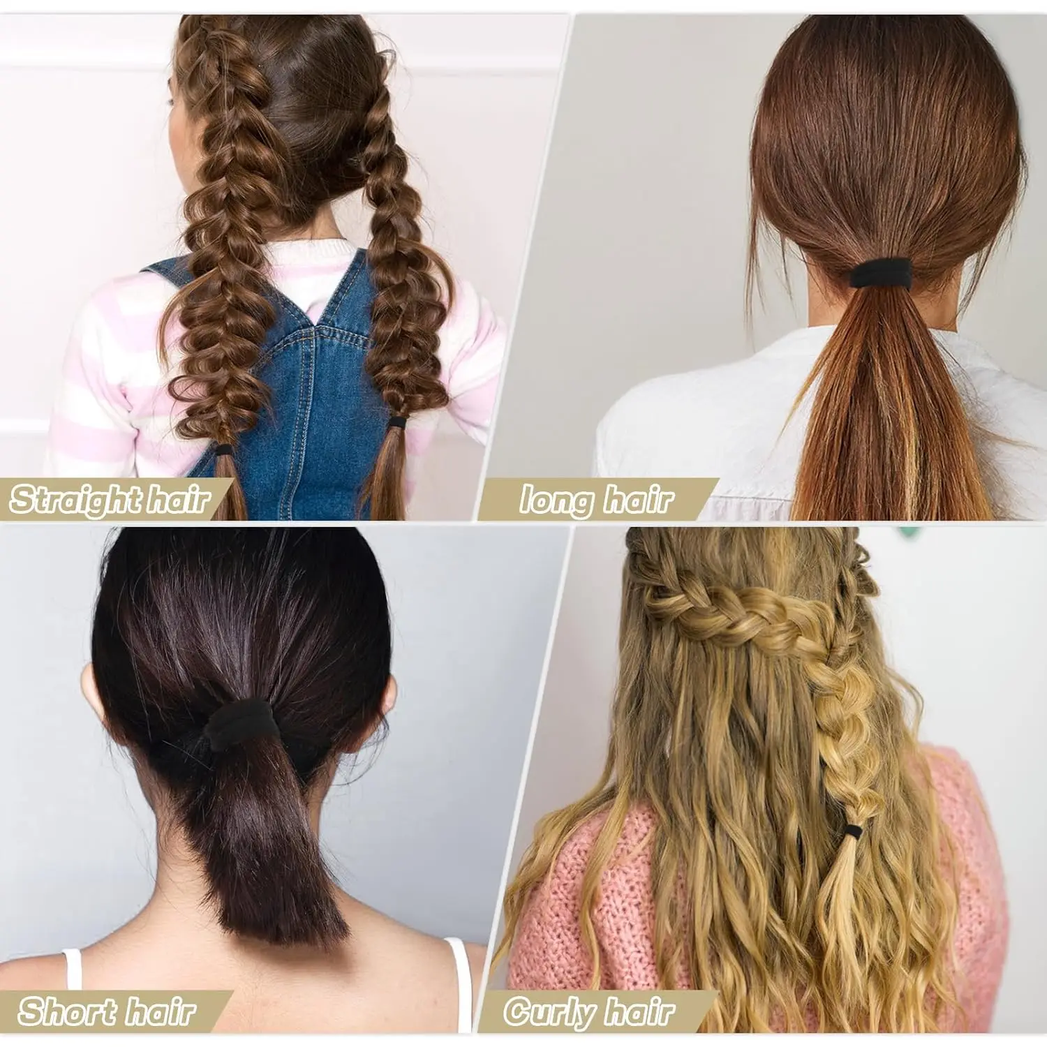 100PCS 4cm Black Hair Ties, Cotton Seamless Ponytail Holders, No Damage Elastics Hair Bands for Thick Heavy &Curly
