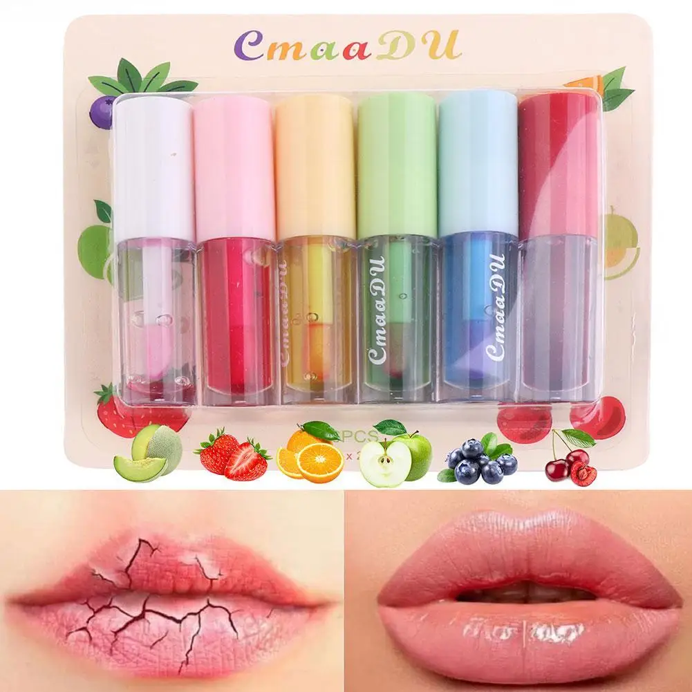 Fruit Flavored Color Changing Lip Glaze Temperature Change Color 6 Colors Lipstick Liquid Moisturizing Makeup Cosmetics Lip Care