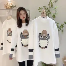 

Design Sense Thickening Warm Owl Long-sleeved T-shirt Women's 2022 Spring Autumn New Loose Thin Mid-length Top Kawaii Clothes