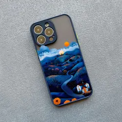 Yellow Sunset Mountain Shockproof Phone Case - Natural Scenery Cover - iPhone 13 Mini (Blue JYFJ 1)