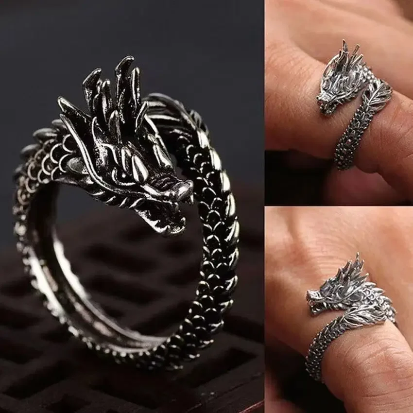 Chinesischer Drachen Ring - Vintage Anpassungsring Im Punk Stil
