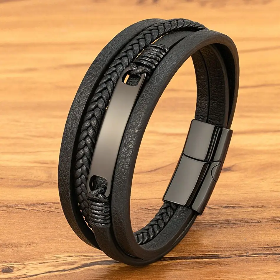 XQNI Multi-layer Braided leather bracelet Men Cool Trend Stainless Steel Casual Buckle Bracelet Jewelry Accessories Gift