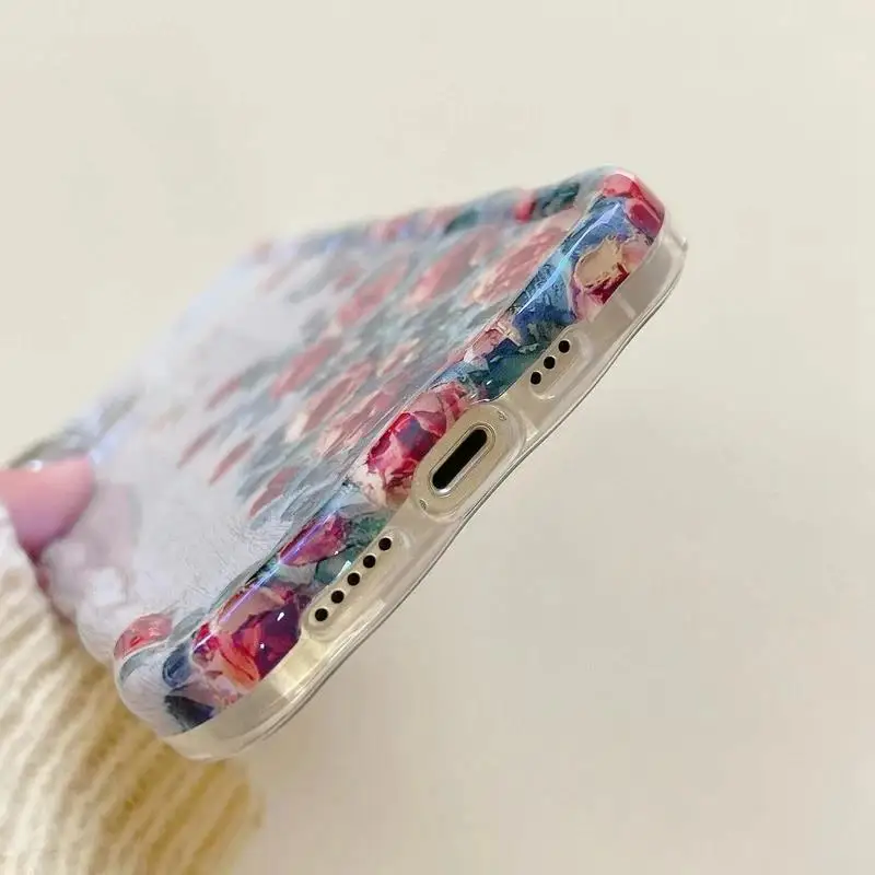 Luxury Flower Pattern Laser Phone Case For iPhone 11 12 13 14 15 16 Pro Max Shockproof Bumper Cases Cover