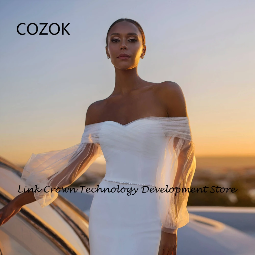 COZOK 공주용 연인 화이트 웨딩 드레스, 2024 여름 인어 신부 가운, 쉬폰, 오프 숄더, 신제품