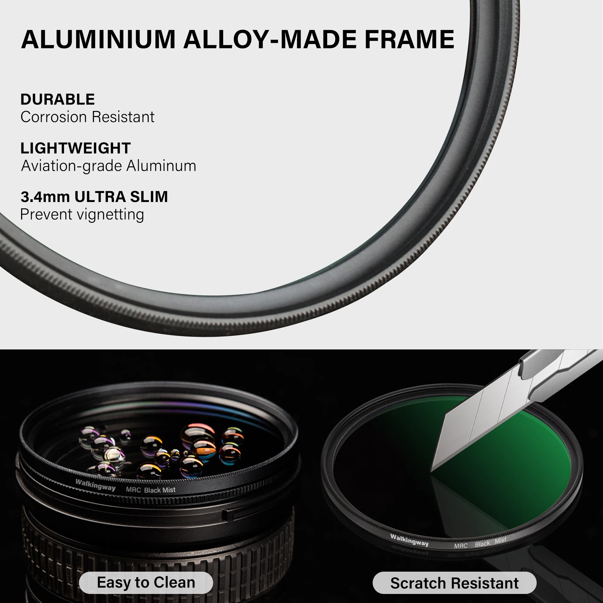 Walkingway Pro Mist Black Diffuser Filter 1/2 1/4 1/8 Cinematic Effect Filter for Vlog/Video/Portrait with 28 Multi-Layer Coated 3