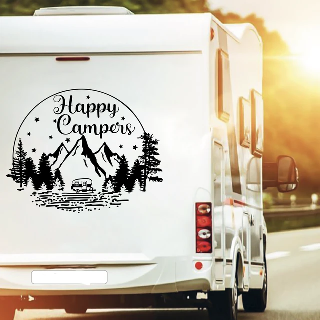 Wohnmobil Aufkleber Happy Camper Berge