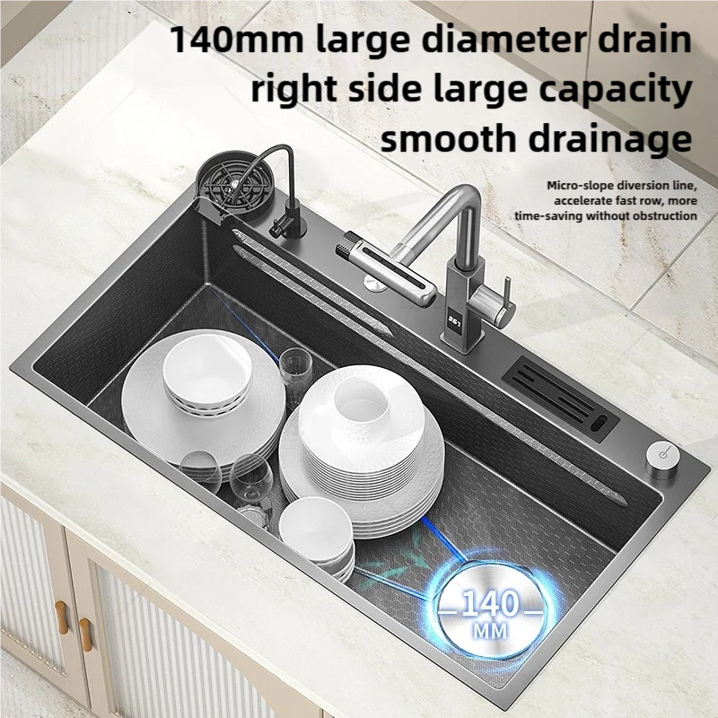 Stainless Steel Kitchen Sink Household Kitchen Wash Dish and Vegetable Basin Large Single Slot Dish Bar sink