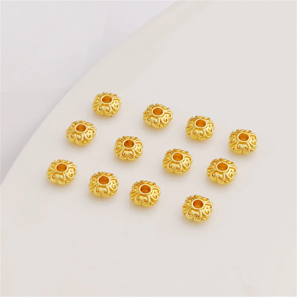 

18K Gold Wrapped Retro Patterned Flat Bead Separated By Bead Flying Saucer 6mm Bracelet Necklace DIY Jewelry Accessories