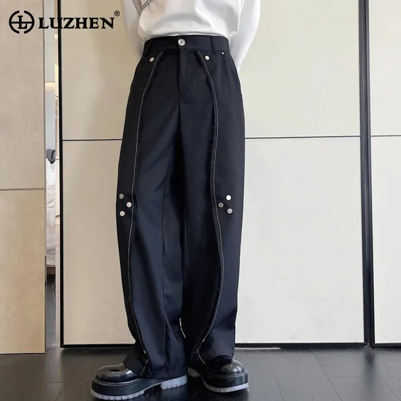 

LUZHEN Buttoned Decorate Splicing Design Trendy Straight Suit Pants Men's Fashion Elegant 2024 New Trousers Free Shipping LZ2499