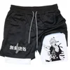 Anime 2 In 1 Compression Shorts Gojo Satoru Print Performance Sportswear Men GYM  Training Workout Male Fitness Sport Shorts 5
