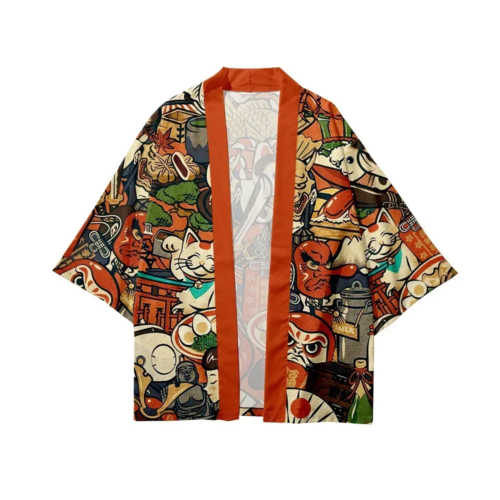 Dämon Samurai Katze gedruckt Strickjacke Kimono Frauen & Männer Japan traditionelle Haori japanische Harajuku Sommer Strand Streetwear Yukata – Detail 6