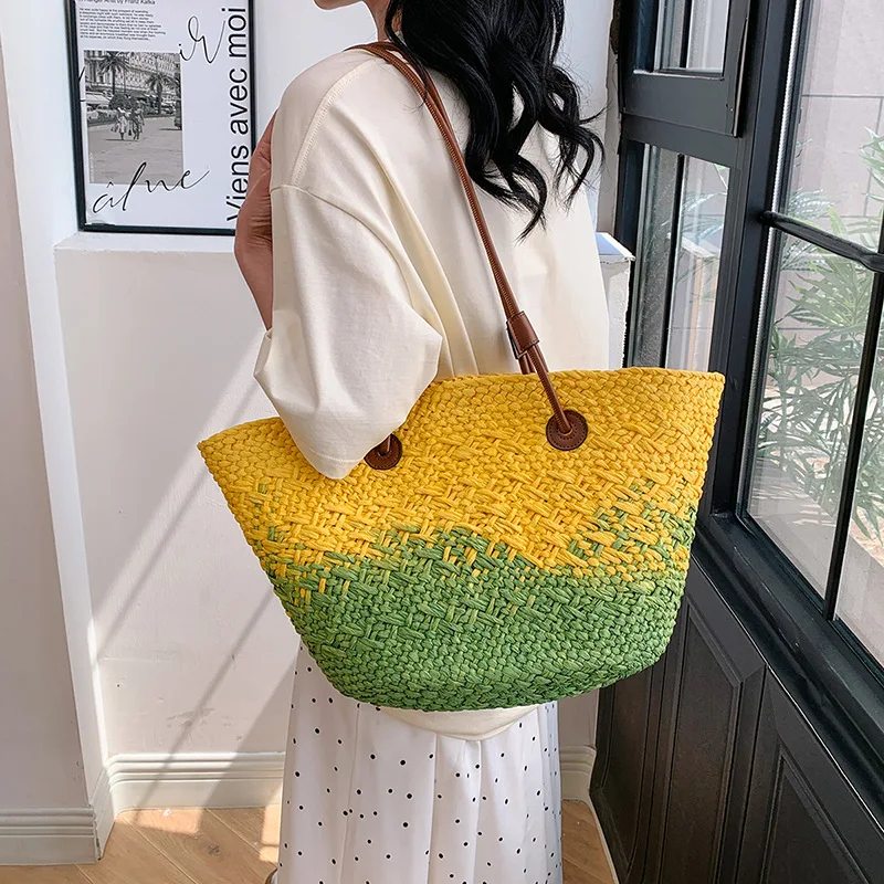 Casual Rattan Large Capacity Tote Designer Wicker Woven Women Handbags Summer Beach Bali Straw Bag Lady Travel Big Basket Purse