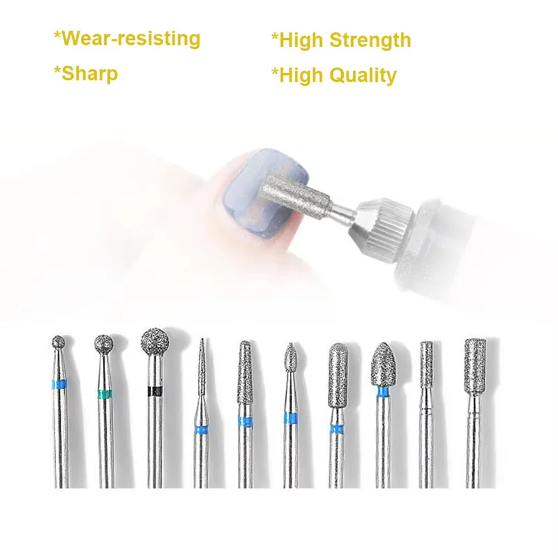 10pcs/Set Diamond Nail Drill Bit Grinder Electric Milling Cutters Pedicure Manicure Files Cuticle Burr Nail Tool ZZ10 4