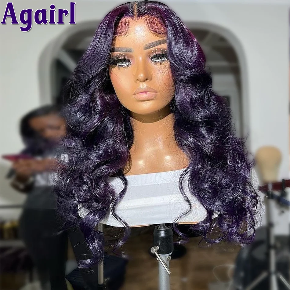 

Dark Purple 13x6 Lace Frontal Wig 30 Inches Body Wave Colored Human Hair Wigs For Women 180% Density Transparent Lace Front Wig