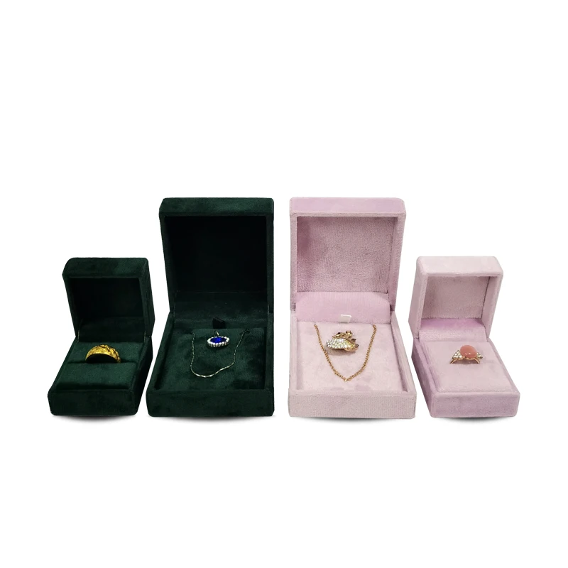 

Pink and Green Velvet Jewelry Packaging Boxes Wedding Ring Box Christmas Party Gift Packaging Supplies Necklace Pendant Holder