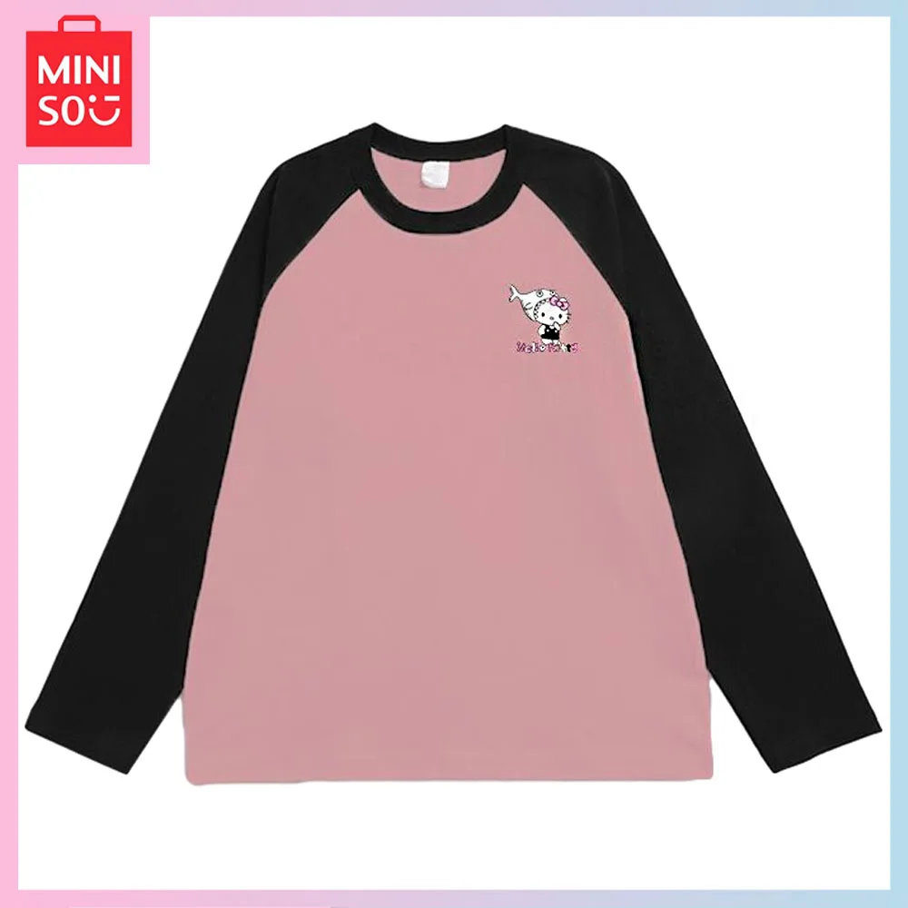 

Miniso Hello Kitty Personality Fashion Crewneck Top Girl Spring Autumn Casual Couple Long Sleeve T Shirt Birthday Christmas Gift