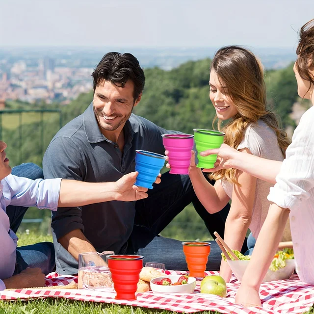 1Pack Silicone Collapsible Travel Water Cup Portable Camping Cup with Lids Food Grade Mugs Set for Outdoor Drinking 5