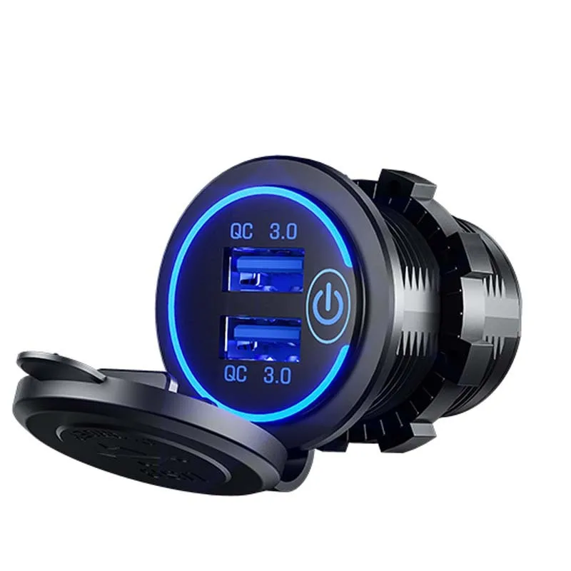 Car Modification Car Charger RV Ship Motorcycle Charger Charging Port Universal Touch SwitchUSBMouth Modification CarQC3.0Fa