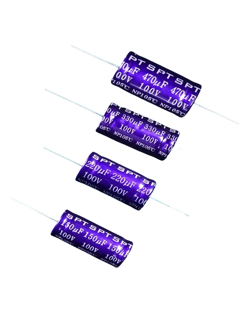 2PCS SPT Stepless Frequency Divider Axial Electrolytic Capacitor 56/68/100/120/150/220/330/470UF 100V