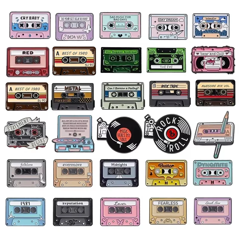 80er 90er Jahre Musik Kassette Emaille Pins Custom Retro Nostalgische Radio CD Karte Brosche Revers Abzeichen Klassischer Schmuck Geschenk für Freunde