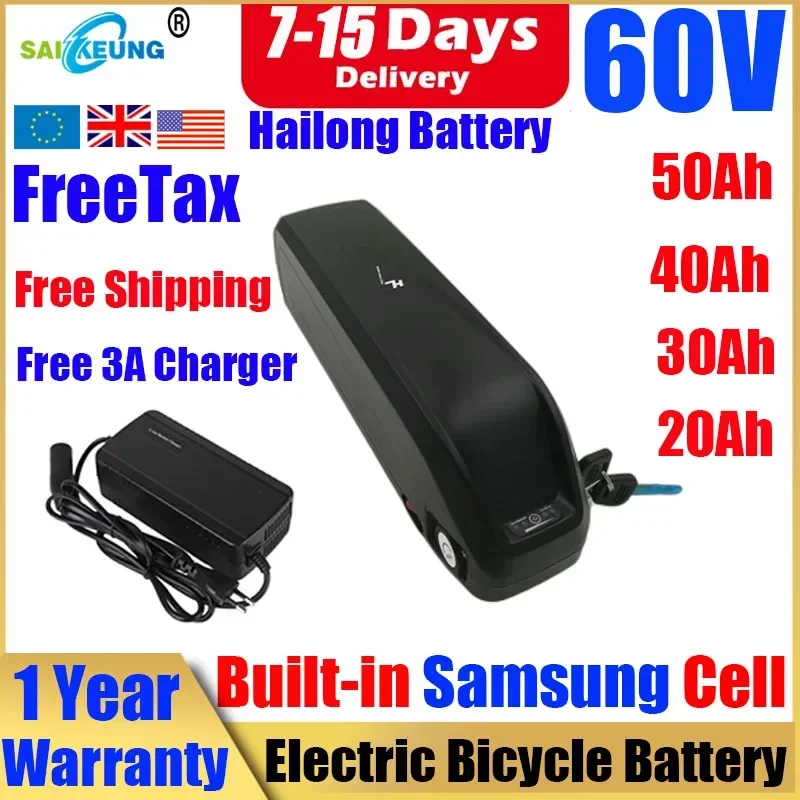 

Hailong 36V 48V 52V 60v 72V 20/24/30/35/40/50/60ah Electric Bicycle Lithium Battery Pack 250-3000w Free Shipping Free 3A Charger