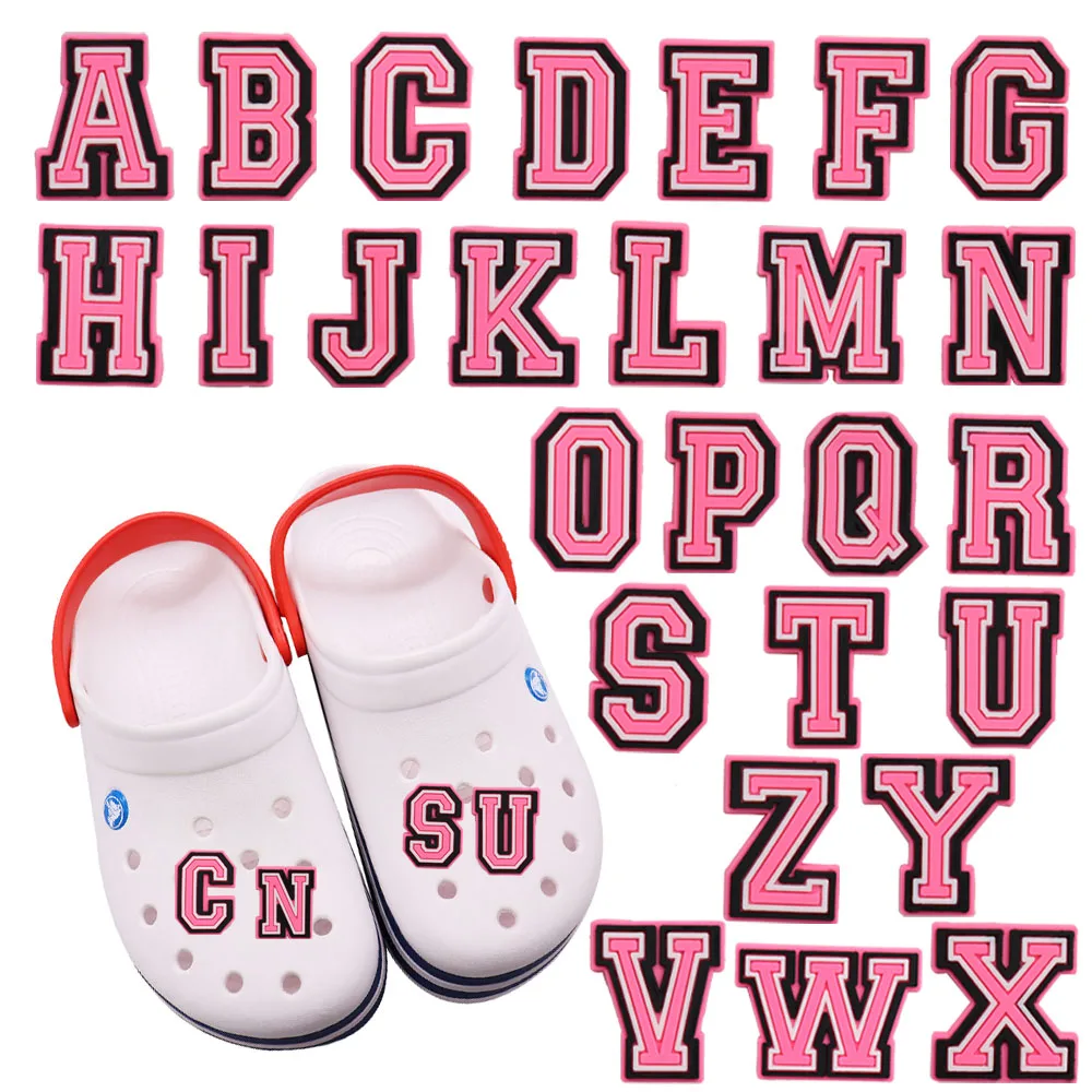 New Arrival 1Pcs English Letters PVC Pink Garden Shoe Charms Sandals  Accessories Simple Shoe Buckle Fit Croc Jibz Charm