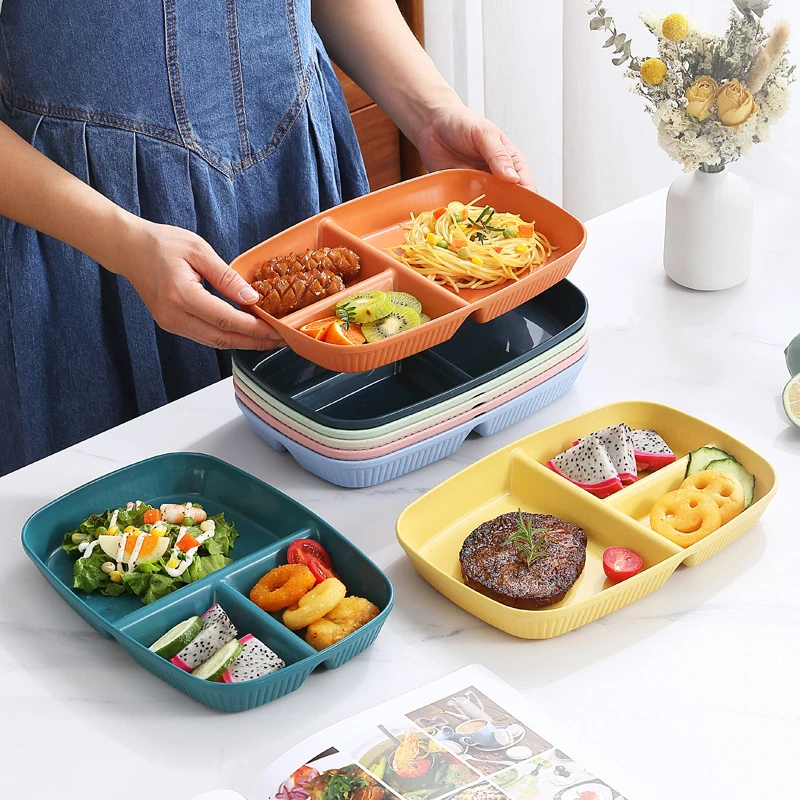 

Divided Dish Diet Reusable Dinner Plate Kitchen Dinnerware Portion Plates For Adults 3 Compartments Microwave Safe