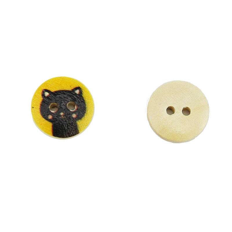 (100 Pieces/pack) 15mm Wide 2-hole Printed Cartoon cat Button Handmade DIY Craft Clothing Decoration Jewelry Button