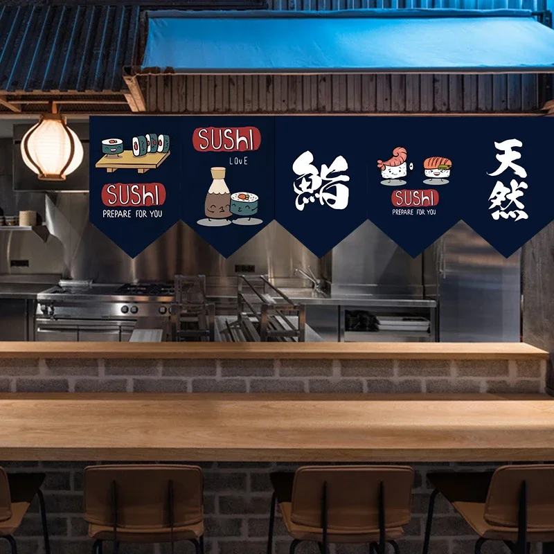 Japanese Noren Hanging Short Curtain Sushi Shop Kitchen Partition Half-curtain Triangle Flag Curtains Restaurant Decoration 3