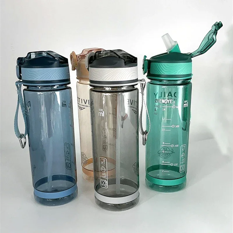 Sports Water Bottle 800ml with Straw for Camping Hiking